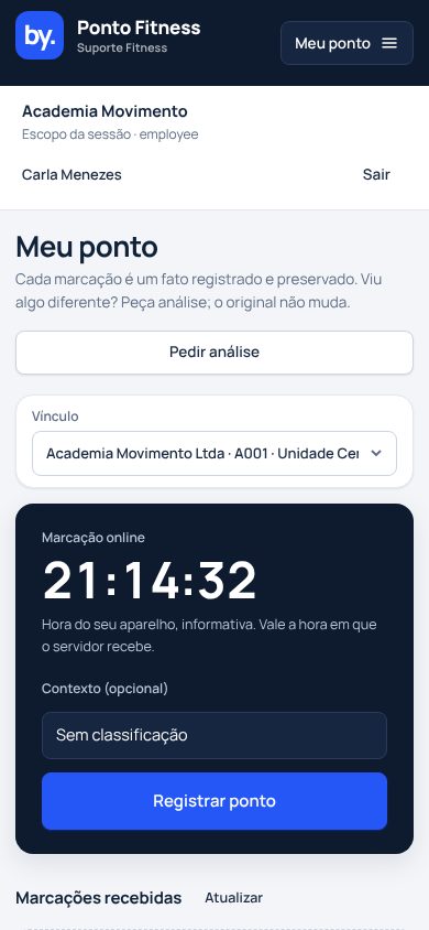 Portal do colaborador no celular: relógio e botão Registrar ponto
